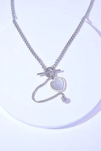 Titanium steel heart necklace with opal pendant, toggle clasp, 18-inch silver chain