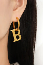18k gold-plated titanium steel letter hoop earring with dangling B charm