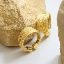 Textured gold-tone cuff earrings in titanium steel open ring set