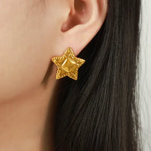 18k gold-plated titanium steel star stud earrings with quilted texture
