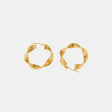 Titanium steel twisted 18k gold-plated hoop earrings with dotted texture