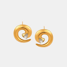 Pair of titanium steel zircon spiral shape earrings with teardrop diamonds