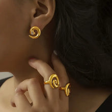 Titanium steel zircon spiral shape earrings with gold and diamond accents