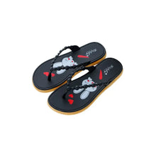 Black toe post flats slippers with white bunny and red heart design