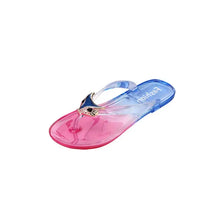 Ombre pink and blue toe post flats slippers with fox charm