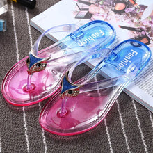 Clear jelly toe post flats slippers with pink blue soles and fox heads