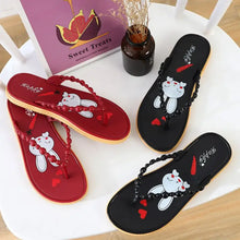Red and black toe post flats slippers with matching bunny designs