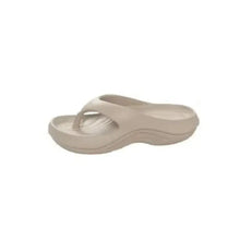 Solid beige toe post platform slippers with contoured sole