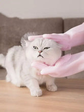 Touch Pet Shower & Grooming Gloves with pink silicone ridges