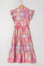 Tribal Paisley Print Ruffled Sleeve Notch Neck Midi Dress Casual Dresses