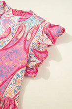 Tribal Paisley Print Ruffled Sleeve Notch Neck Midi Dress Casual Dresses