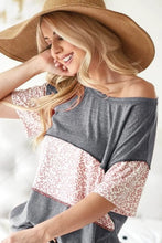 Triblend Knit Gray Top with Leopard Block Detailing