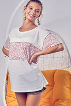 Triblend Knit Leopard Block White and Pink Womens Top