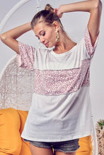 Triblend Knit Leopard Block White and Pink Womens Top