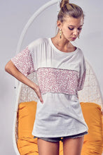 Triblend Knit Leopard Block White and Pink Womens Top