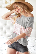 Triblend Knit Top with Leopard Block Stitching for Women ICE GREY
