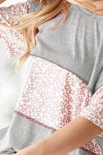 Triblend Knit Top with Leopard Block Stitching for Women