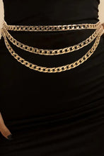 Triple-layered gold chain belt with curb links and elastic waist