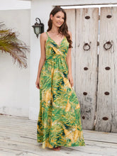 Tropical Print Maxi Dress with Waist Stretch in Green and Yellow
