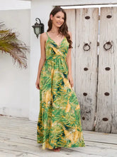 Tropical Print Maxi Dress with Waist Stretch in Green and Yellow Maxi Dresses