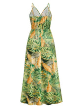 Tropical Print Maxi Dress with Waist Stretch in Green and Yellow Maxi Dresses