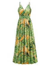 Tropical Print Maxi Dress with Waist Stretch in Green and Yellow Maxi Dresses
