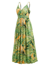 Tropical Print Maxi Dress with Waist Stretch in Green and Yellow Maxi Dresses