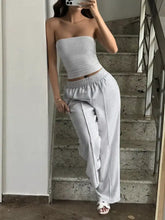 Gray heathered strapless crop top with elastic waistband from Tube Top and Wide Leg Pants Set