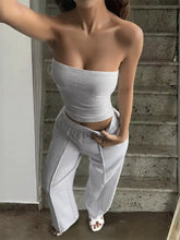 Light gray strapless tube top from Tube Top and Wide Leg Pants Set