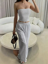 Light gray strapless crop top from Tube Top and Wide Leg Pants Set