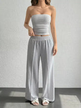 Soft light gray tube top and wide-leg pants loungewear set
