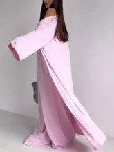 Pink off-shoulder maxi dress with wide sleeves in three-piece set