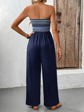 Marineblauer Jumpsuit mit weitem Bein und gestreiftem, strukturiertem Oberteil