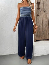 Marineblauer Jumpsuit mit weitem Bein und gestreiftem, strukturiertem Oberteil
