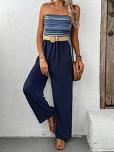 Marineblauer Jumpsuit mit weitem Bein und gestreiftem, strukturiertem Oberteil
