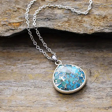 Silver turquoise chain pendant necklace with pear-shaped mosaic pendant