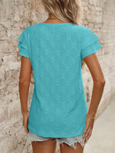 Turquoise Eyelet Knit Top with Ruffled Sleeves