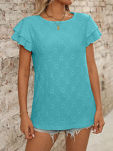 Turquoise Eyelet Knit Top with Ruffled Sleeves