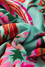 Turquoise Floral Button Down Mini Dress with Tie Waist Casual Dresses