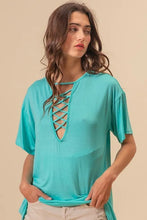 Turquoise Jersey Knit Top with Criss Cross Neckline MINT