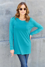 Turquoise Long Sleeve Tunic Top with Pockets for Women Cerulean