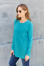Turquoise Long Sleeve Tunic Top with Pockets for Women