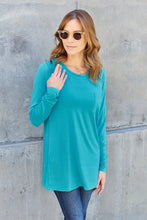Turquoise Long Sleeve Tunic Top with Pockets for Women