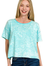 Turquoise Mineral Wash Short Sleeve Crop Top for Women MINT SKY