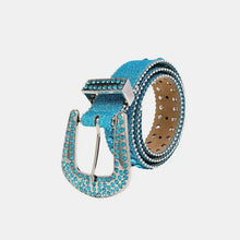 Sparkling turquoise rhinestone PU leather belt with silver buckle