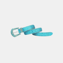 Sparkly turquoise rhinestone PU leather belt with silver buckle