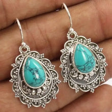 Turquoise Teardrop Earrings with Ornate Silver Settings Artificial Turquoise Fashion Jewelry