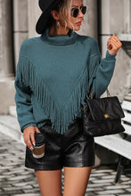 Turtle Neck Tassel Front Long Sleeve Pullover Sweater Deep Teal Sweater Pullovers