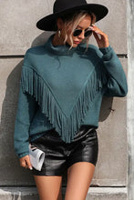 Turtle Neck Tassel Front Long Sleeve Pullover Sweater Sweater Pullovers