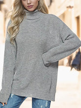 Turtleneck Drop Shoulder Long Sleeve Sweater Dark Gray Sweater Pullovers